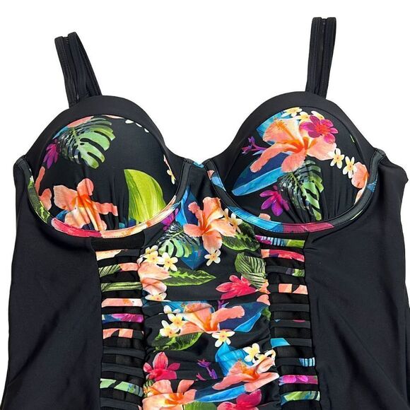 Meet.curve black and floral one piece swimsuit size L - Picture 6 of 16